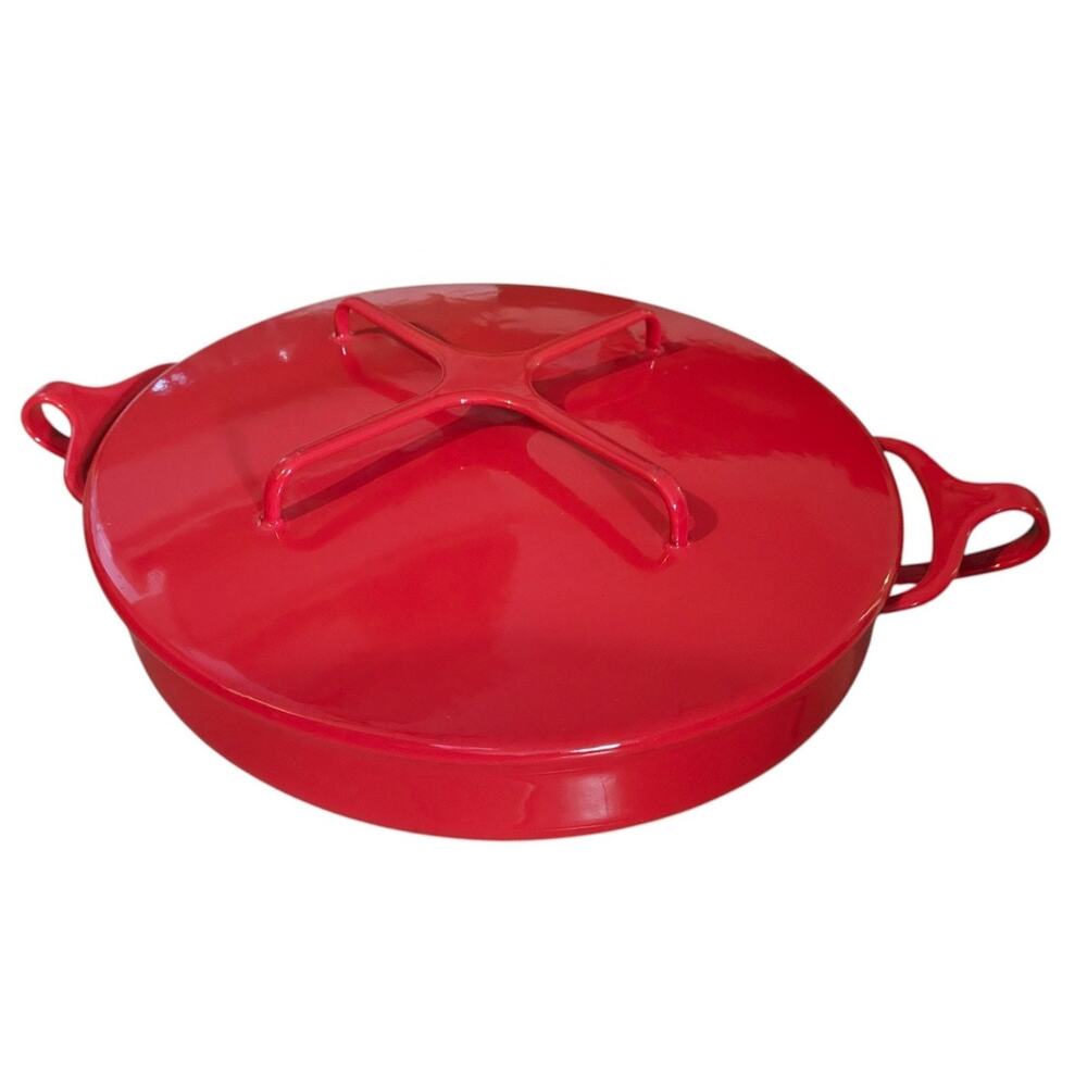 DANSK Kobenstyle 10-inch round casserole pot in a vibrant red enamel finish